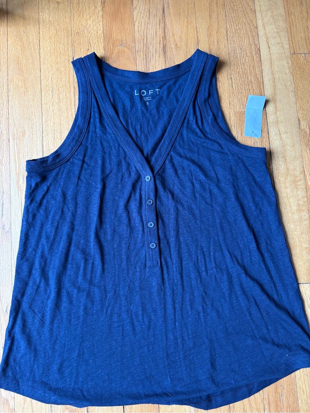 LOFT Navy V-Neck Button Front Tank